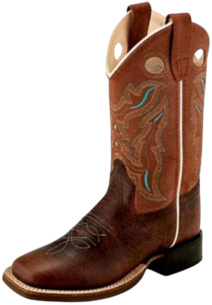 Youth Brown Square Toe with Neon Orange Shaft